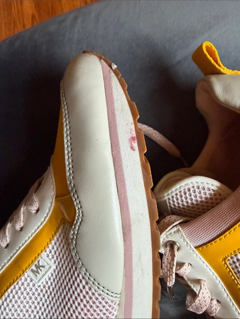 Michael Kors Yellow and Blush Pink Mixed-Media Sneakers 7.5